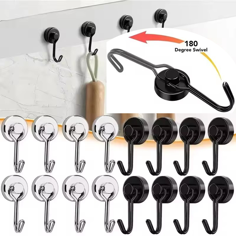 Magnetic Drill Press - 20mm Black Silver No-drill Magnetic Hooks